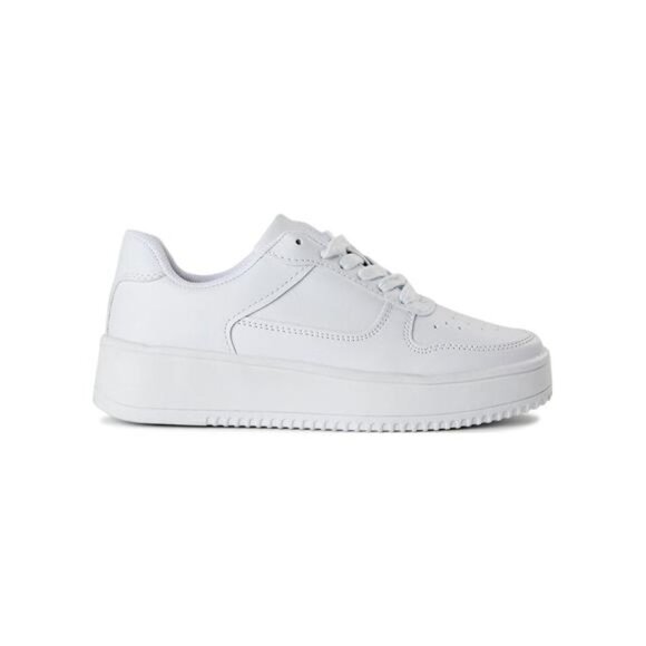 Women's Casual Shoes White Lace-Up Platform Sneakers - Picture 2 of 5